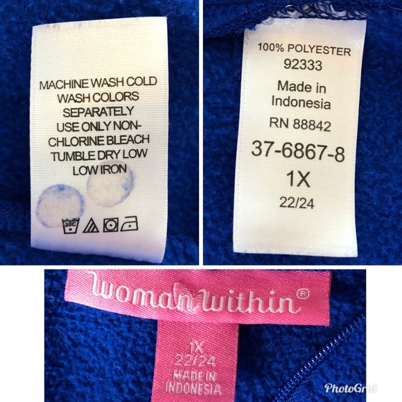 Woman Within Blue Fleece Quarter Zip Pullover, size 1X - Picture 8 of 8